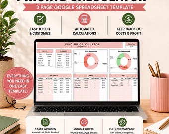Pricing Calculator: Material & Labor Cost Breakdown (Google Sheets, Digital Download)