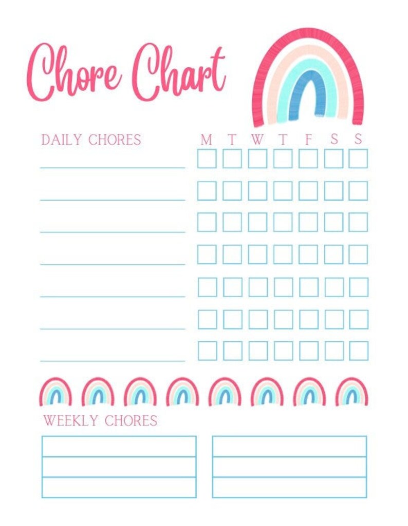 Digital Rainbow Colorful Kids Chore Chart Printable Rainbow Reward ...