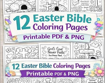 Easter Bible Verse Coloring Pages for Kids | Christian Easter Coloring Book | He Is Risen Printable | Sunday School Activity | 12 Page PDF