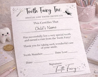 Editable Lost Tooth Certificate, Tooth Fairy Award (Digital Download)