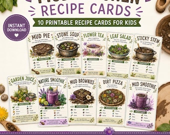 Mud Kitchen Recipe Cards Printable | Mud Recipes for Kids | Outdoor Sensory Play | Nature Play Activity Bundle | Mud Kitchen Cards | Digital