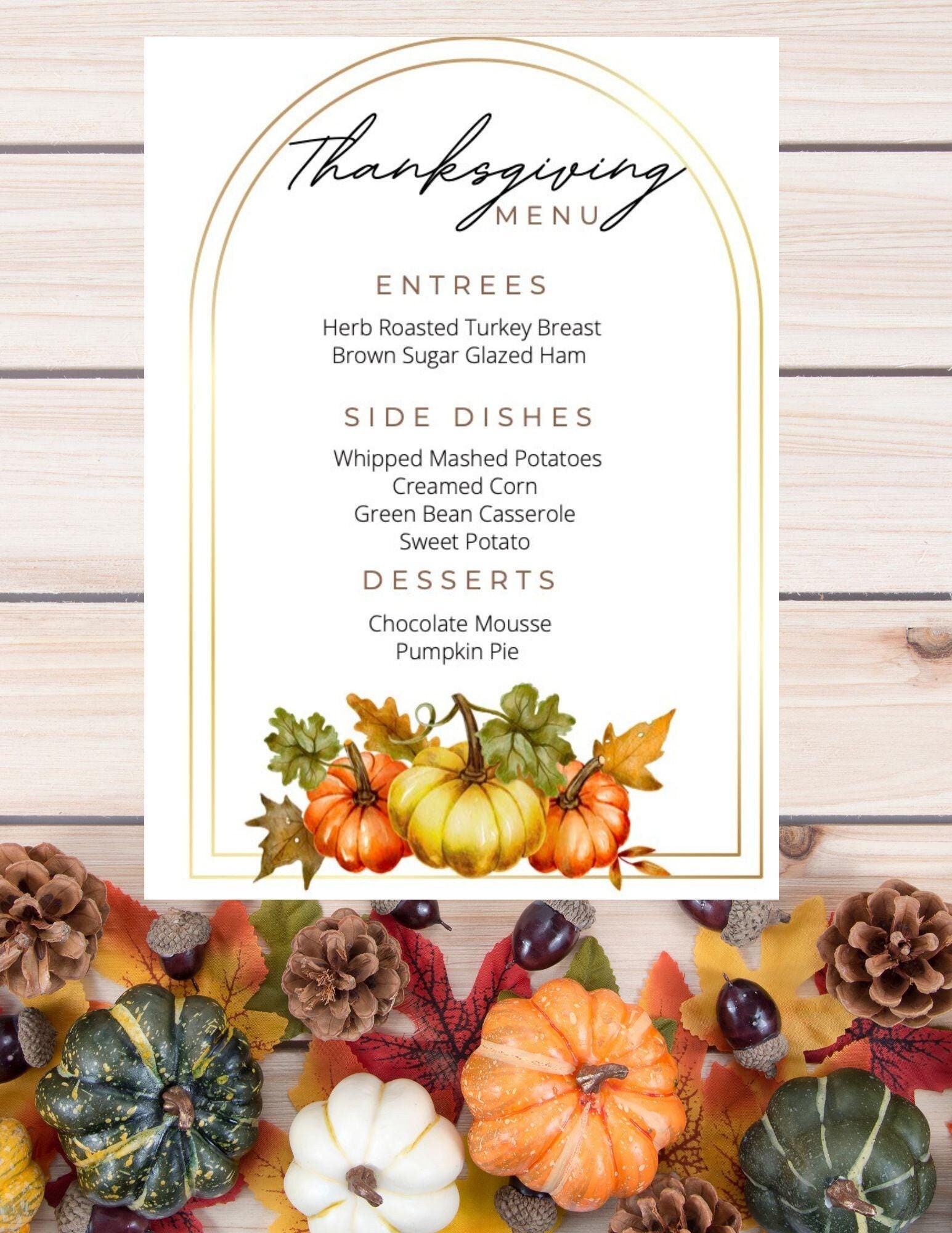 Customizable Thanksgiving Menu Template, Elegant Gold Design (digital  Download) - Etsy, image size:1545x2000