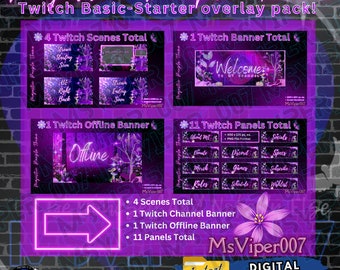 Twitch Overlay Pack - "MsViper007's Majestic Purple Theme: Basic/Starter Overlay Pack"
