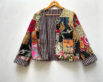 Patchwork Quilted Cotton Jacket: Floral Bohemian Reversible Coat