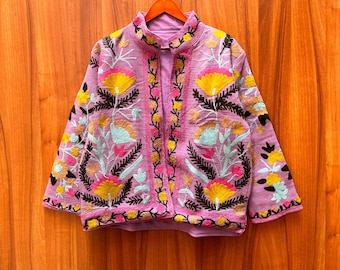 Handmade Suzani Embroidered Jacket: TNT Fabric Short Coat