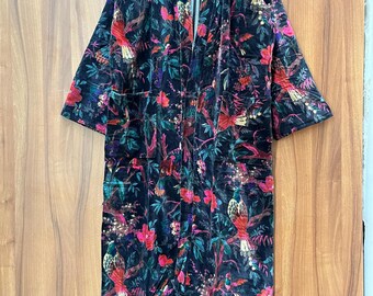 Peignoir kimono en velours noir : tissu banian en velours de coton, veste longue