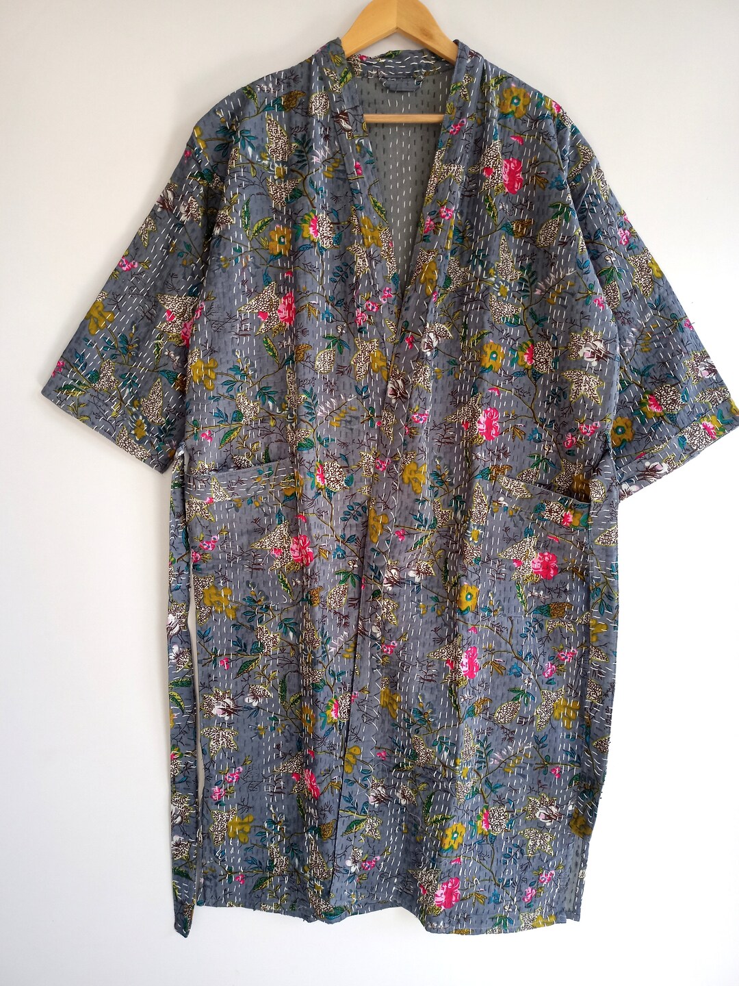 花柄カンタキルトコットンジャケット：インド風着物ローブ - Etsy 日本