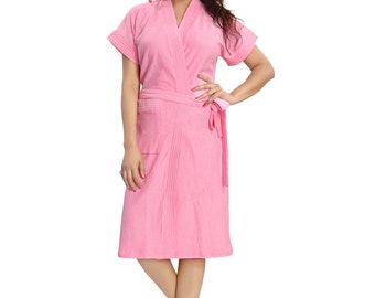 Cotton Pink Terry Kimono Robe for Women, bathrobe, Lounging, Anniversary Gift for Wife, Hospital Terry Robes,Kimono Cotton Terry Cloth Robe