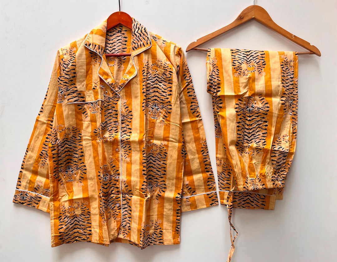 Tapir Pyjamas Tiger Print Cotton Pajama Set: Handmade Jaipur Sleepwear - Etsy