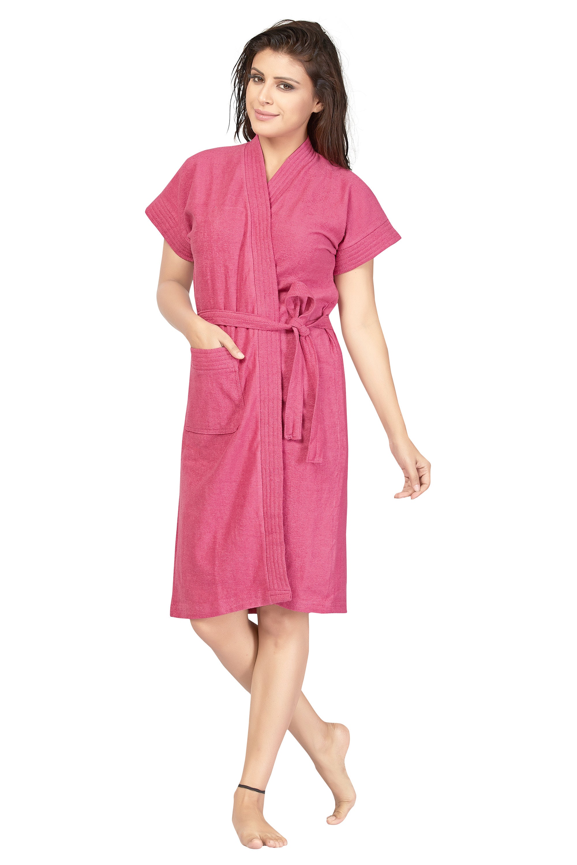 Robe Peignoir Kimono Unisexe En Coton Turc - Taille XL Rose - Manches Longues Style Gaufré - Neuf Avec étiquettes