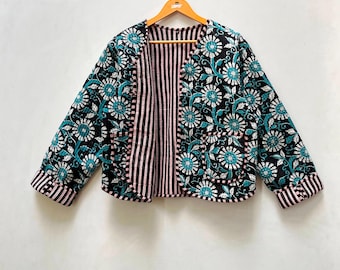 Handblock Quilted Cotton Jacket: Bohemian Short Coat
