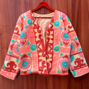 Handmade Suzani Embroidered Jacket: TNT Kantha Quilt Coat