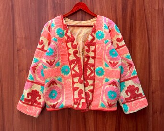 Handmade Suzani Embroidered Jacket: TNT Kantha Quilt Coat