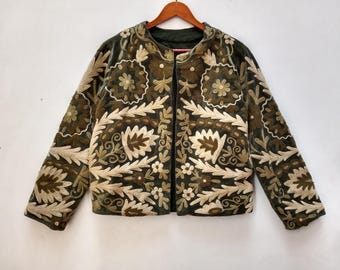 Velvet Suzani Embroidered Jacket | Boho Kantha Quilt, Women's Wear