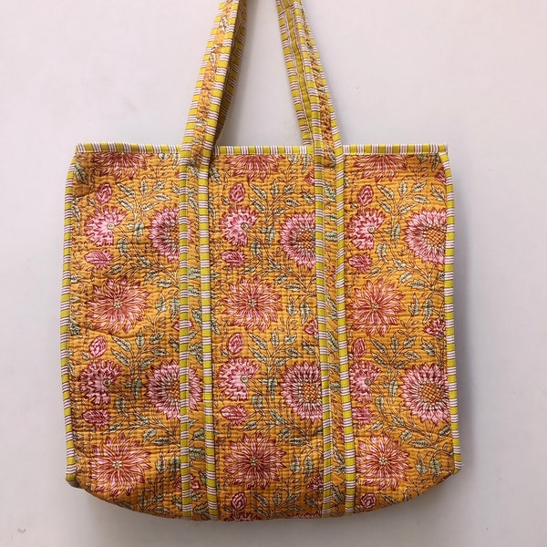 Handmade Quilted Floral Tote Bag: Reversible Cotton Shopper