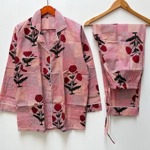 Block Printed Cotton Pajama Set: Floral Night Suite