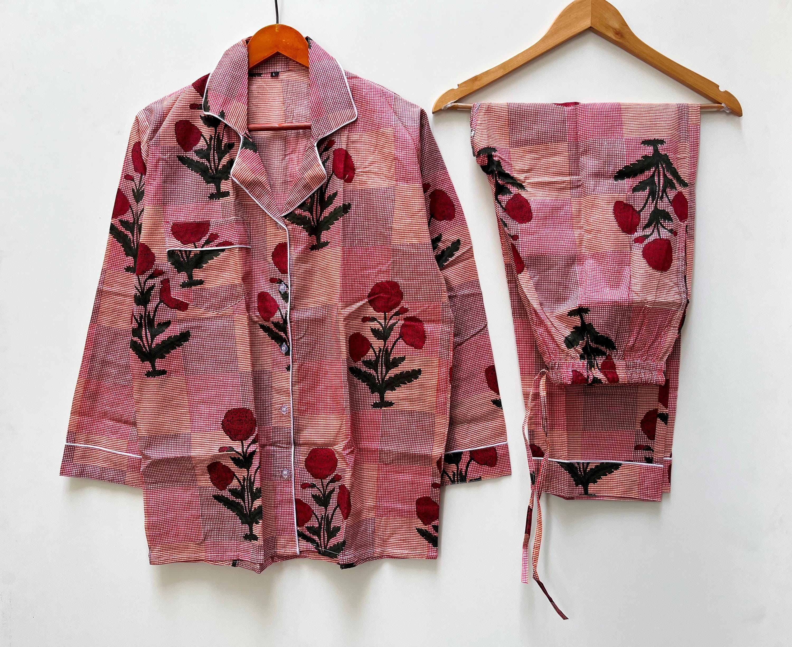 Block Printed Cotton Pajama Set: Floral Night Suite