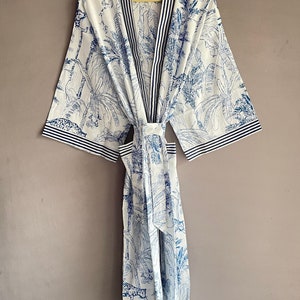 Blue Leopard Cotton Kimono, Lightweight Cotton, Kimono For Women, Beach Cover Gown, Bikini Wrap Up Kimono,