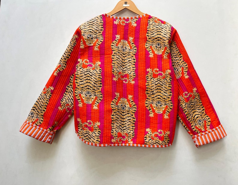 Tiger Print Quilted Jacket Block Printed Boho Style Quilted Handmade