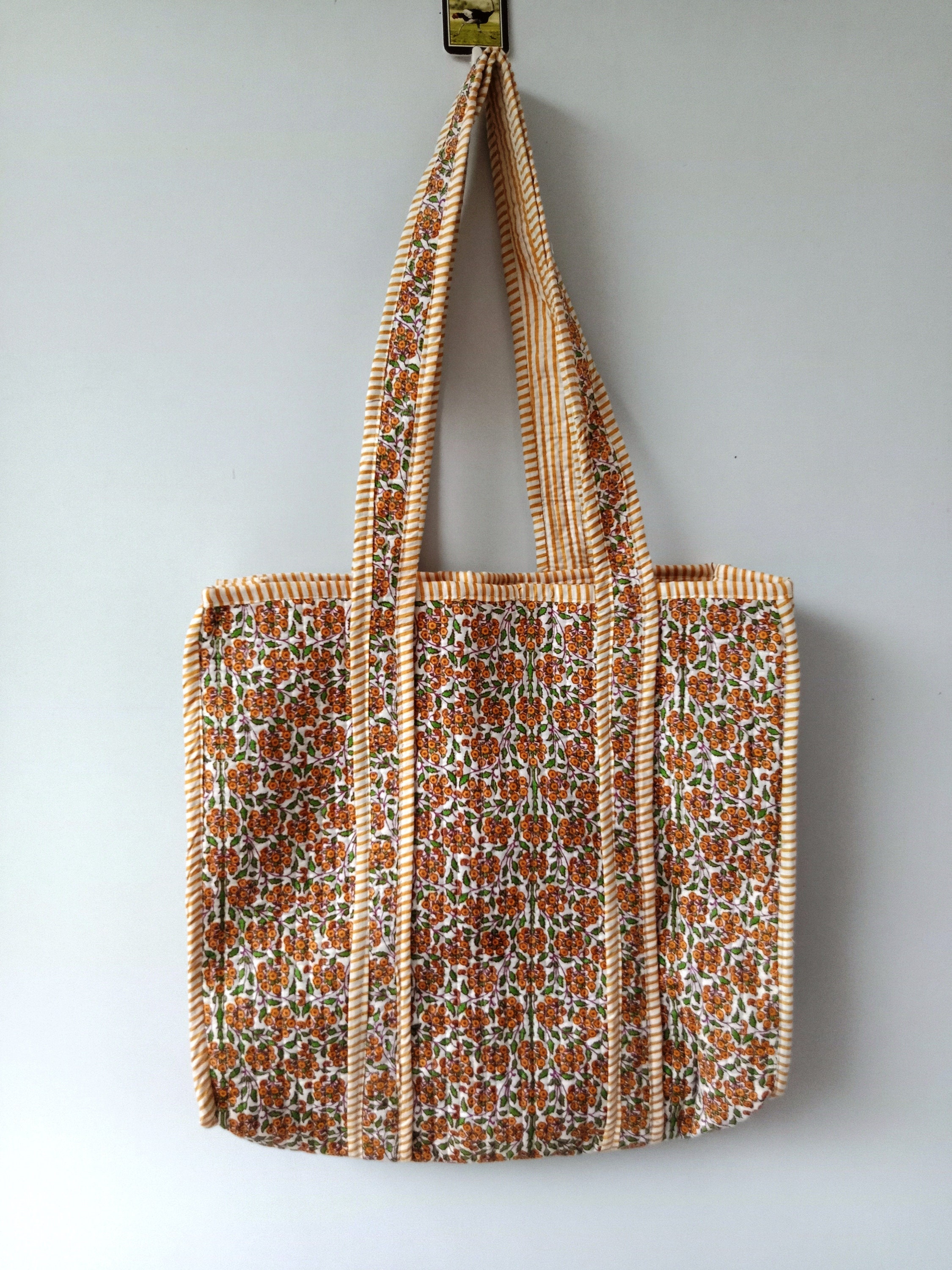 Handmade Quilted Floral Tote Bag: Reversible Cotton Shopper