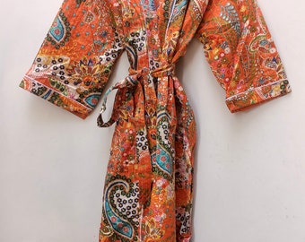 Vestaglia trapuntata Paisley Kantha: giacca kimono in cotone