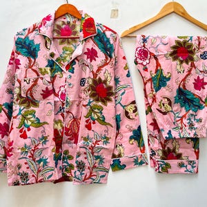 Hand Block Print Cotton Pajama Set: Floral Indian PJs
