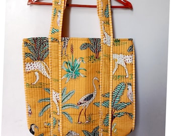 Safari Tiger Print Indian Cotton Quilted Tote Bag | Shoulder Bag | Perfect for gifts, christmas present, travel, jungle print, safari