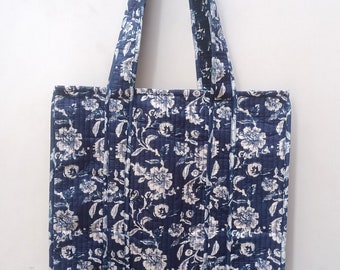 Quilted Cotton Handprinted Reversible Large multicolor Floral Tote Bag Eco friendly Sustainable Sturdy Grocery Shopping Handmade Boho bag