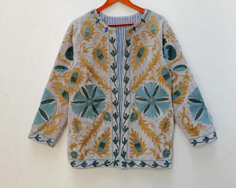 Suzani Velvet Embroidered Jacket: Indian Boho Quilted Coat