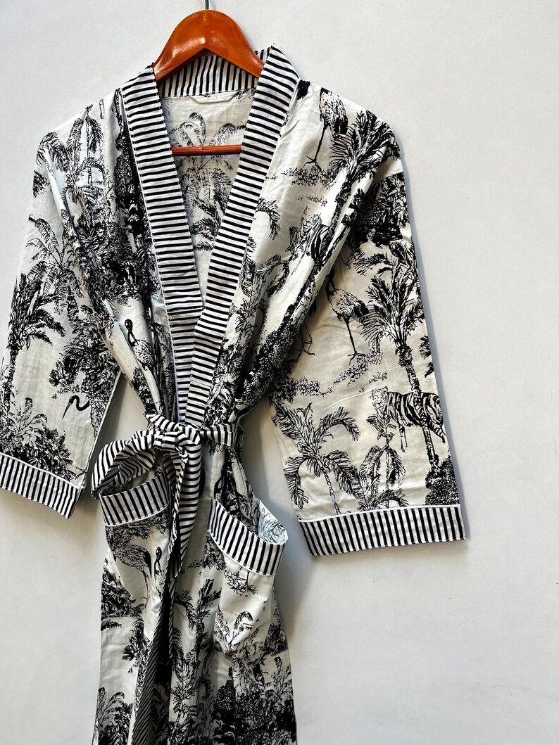 Cotton Kimono Robe Dressing Gown, Block Print Bridesmaid Robe, Summer