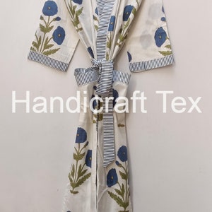 Cotton Kimono Robe Dressing Gown, Block Print Bridesmaid Robe, Summer Nightwear, Cotton Kimono, Shower Robe One Size
