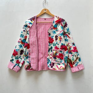 Block Gedruckte Steppjacke: Handgemachter Indischer Boho Mantel