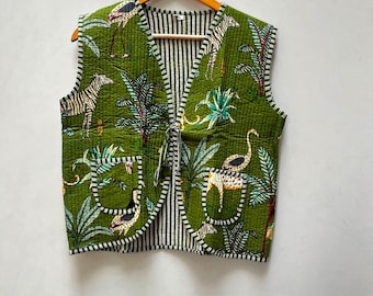 Handmade Cotton Quilted Kimono Jacket: Reversible Boho Coat