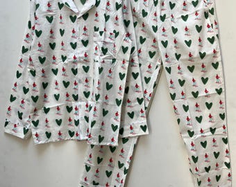 Men's 100% Cotton Skiing Hearts Pajama Set, Jaipur Handmade Loungewear