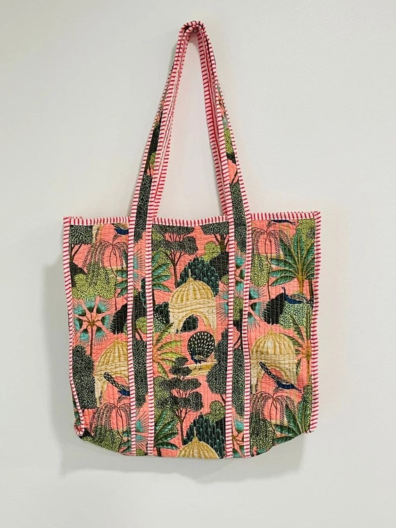 Handmade Quilted Tote Shopping Bag, Floral Print Cotton
