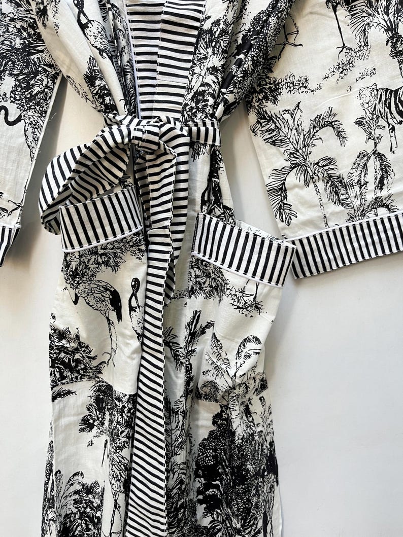 Cotton Kimono Robe Dressing Gown, Block Print Bridesmaid Robe, Summer