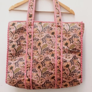 Gesteppte Baumwolle handbedruckt reversibel große mehrfarbige Blumen Einkaufstasche Umweltfreundliche nachhaltige robuste Einkaufstasche handgemachte Boho Tasche