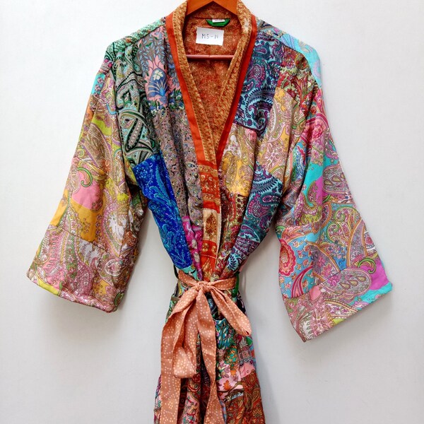Kimono court en soie, kimono court pour femme, peignoir pour soirée piscine, vêtements de nuit, vêtements de nuit, peignoir de vacances, peignoir de maternité, peignoir de mariage, cadeau pour elle
