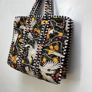 Quilted Cotton Handprinted Reversible Large multicolor Floral Tote Bag Eco friendly Sustainable Sturdy Grocery Shopping Handmade Boho bag