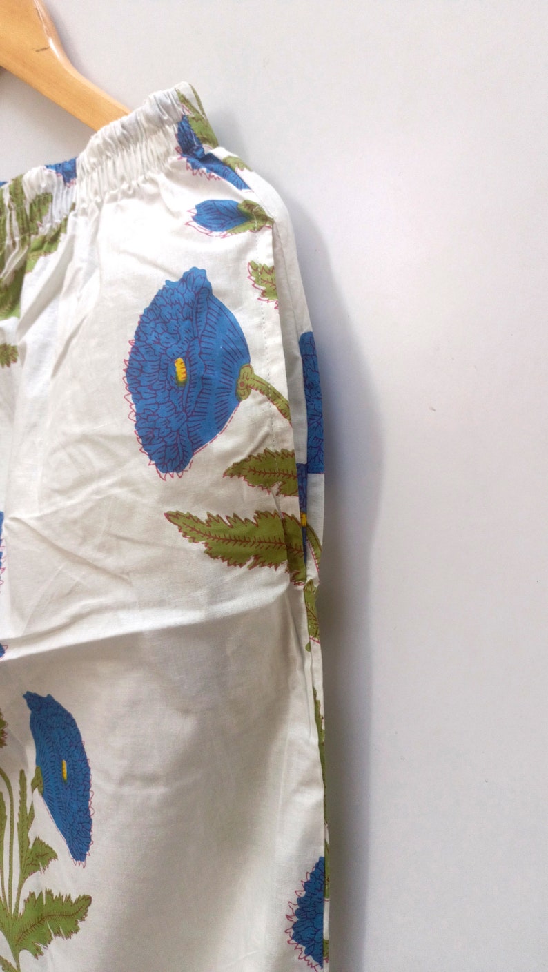 Handblockdruck-Pyjama, Blumenmuster aus reiner Baumwolle Pj's, Pyjama-Set, indische Baumwolle, Nachtwäsche, weicher Baumwollnachtanzug, Geschenk für sie, Brautjungfer Pj Bild 8