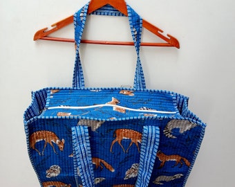 Handmade Quilted Tote Shopping Bag, Animal  Print Cotton Market Bag, Jhola Bag, Hippie Bag, Market Bag Sturdy Grocery Shopping Boho bag