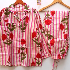 Handblock Floral Cotton Pajama Set: Indian Night Suit