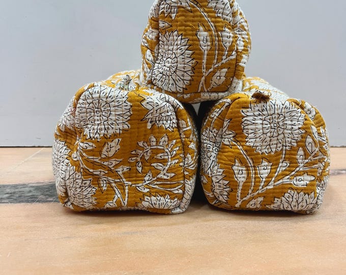 Personalized Block Print Quilted Cosmetic Bags: Cotton Toiletry bag
