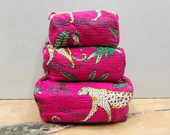 Handmade Cotton Cosmetic Bag Set: Quilted Waterproof Travel Pouches