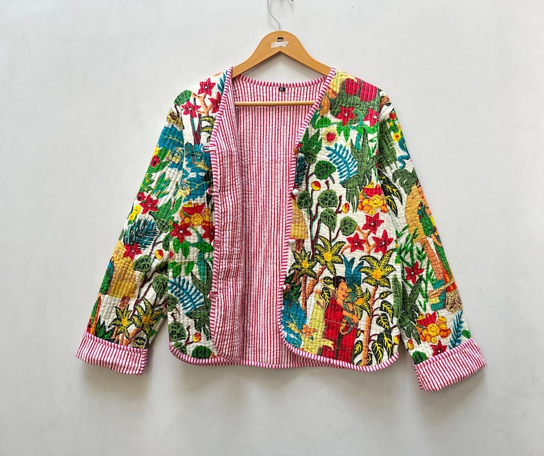 Cotton Women's Quilted Jacket Block Printed Boho Style Quilted Handmade