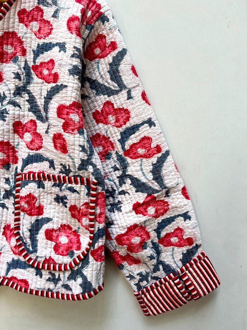 Cotton Women's Quilted Jacket Block Printed Boho Style Quilted Handmade