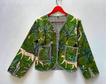 Chaqueta acolchada de algodón para mujer, chaquetas hechas a mano acolchadas estilo bohemio estampadas, abrigo, regalos de vacaciones, chaqueta con cierre de botones para regalos de mujer