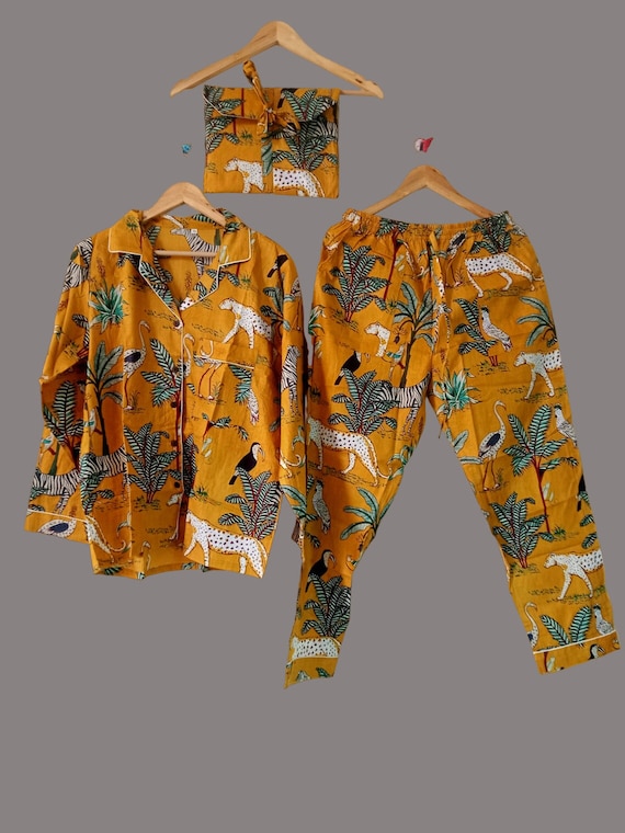 Jungle Print Pj Set Sleepwear Dress Bridesmaid Pajamas Adult Nightsuit Safari Print Pjs cotton Pj s Cotton PJ Set Gift for Her Etsy Canada