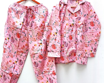 Conjunto de pijama de algodón floral: traje de noche de verano indio