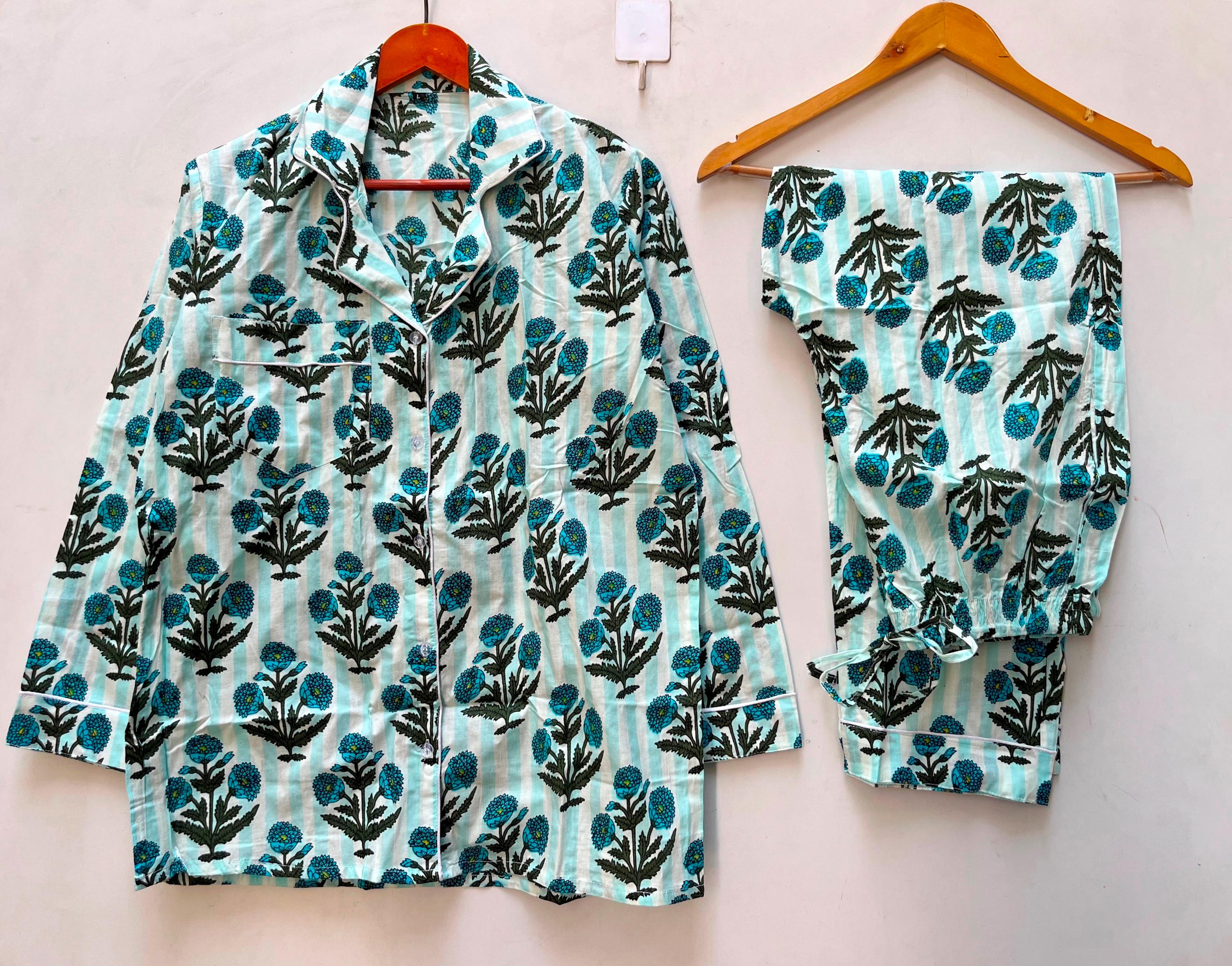 ハンドメイドインド綿パジャマセット：花柄ナイトスーツ - Etsy 日本